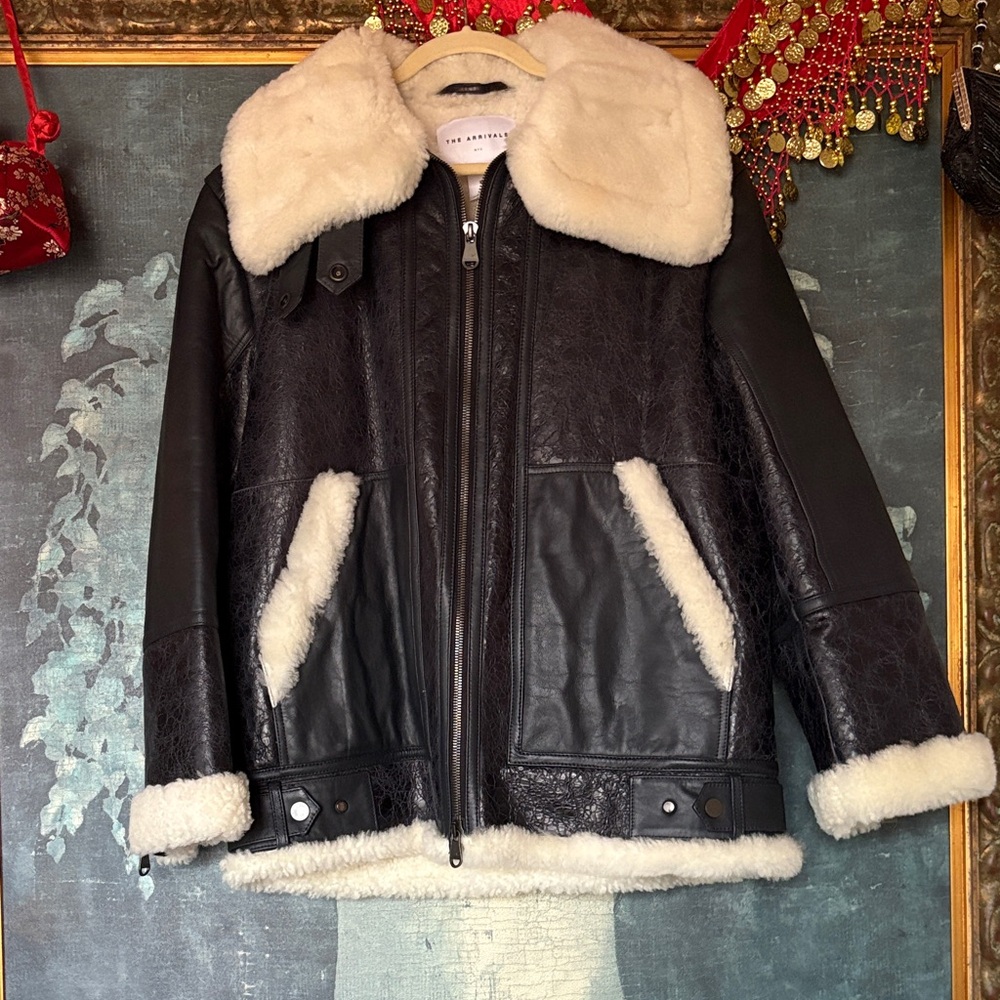 Men's Black and Cream Shearling Jacket
